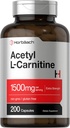 Horbäach Acetyl L-Carnitine 1500mg , 200 Capsules , Supplément de force supplémentaire , sans OGM et sans gluten