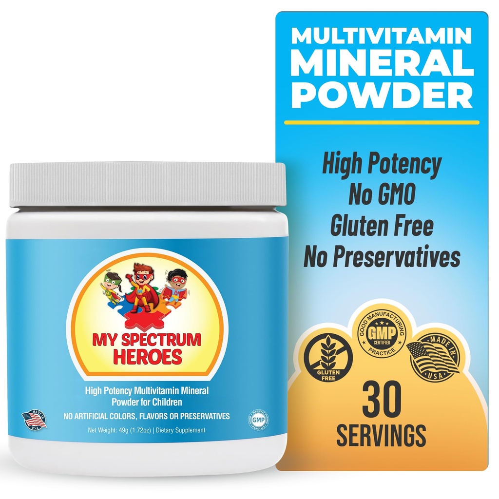Mon spectre Heroes enfants en poudre Multivitamine - Supplément en poudre, meilleure absorption, non-OGM, non-luten, pas d'ingrédients artificiels - Aide neuronale pour les enfants sur le spectre - 30 portions
