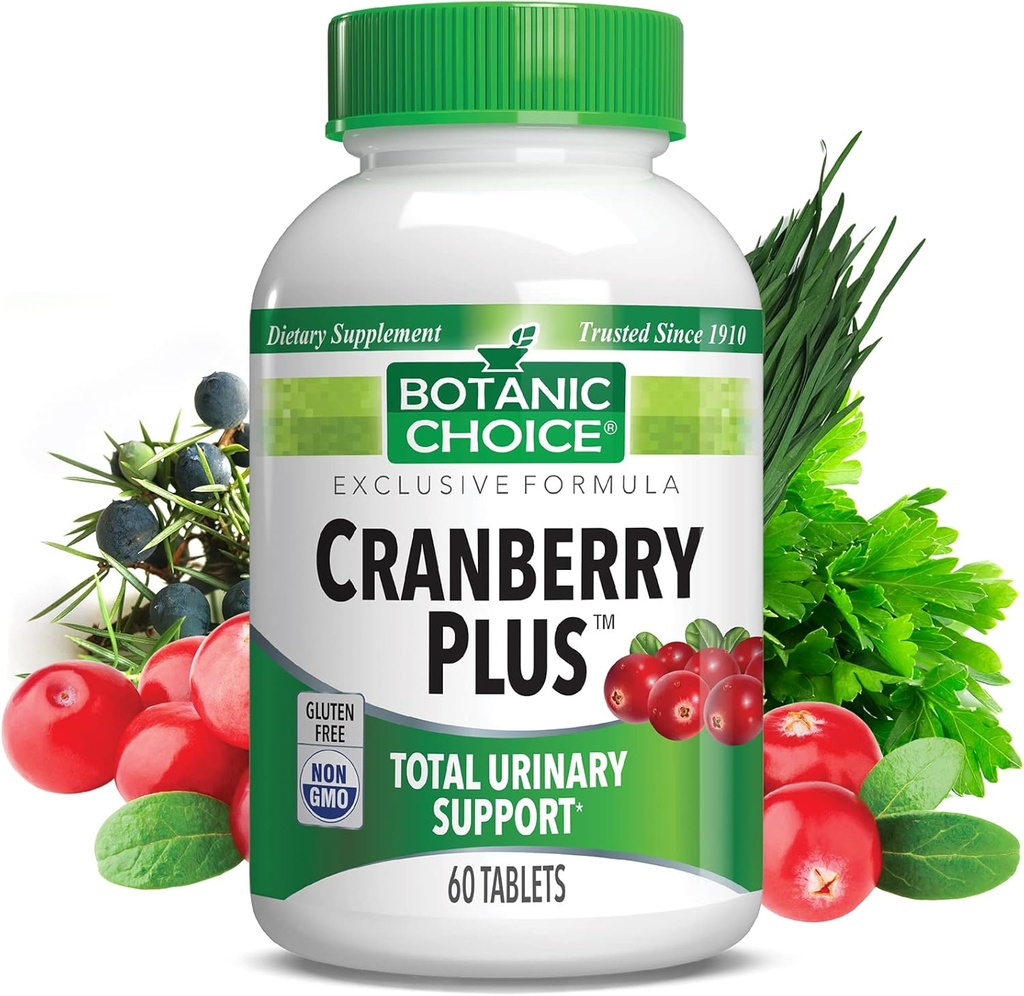 Choice botanique Cranberry Plus Soutien urinaire total - Santé urinaire pour les femmes et les hommes avec concentré de canneberges, Uva Ursi, Buchu, Calcium - 60 comprimés
