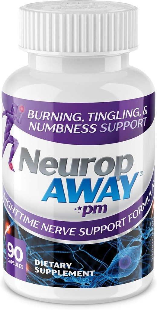 NeuropAWAY Nerve Support PM, avec l'acide lipoïque R-alpha pour aider à fournir le soulagement de la nerve en aussi peu que 5 jours, acétyl-L-Carnitine, Theanine, Mélatonine et méthylcobalamine, 90 Capsules
