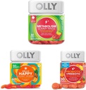 Métabolisme OLLY Anneaux gommy, vinaigre de cidre de pomme, vitamine B12, chrome, énergie et santé digestive, supplément à croquer, goût à la pomme - 30 comtes et OLLY Bonjour Happy Gummy Worms, Mood Balance Support, vitamine D, safran, supplément à croquer pour adultes, Zing tropical - 60 comtes