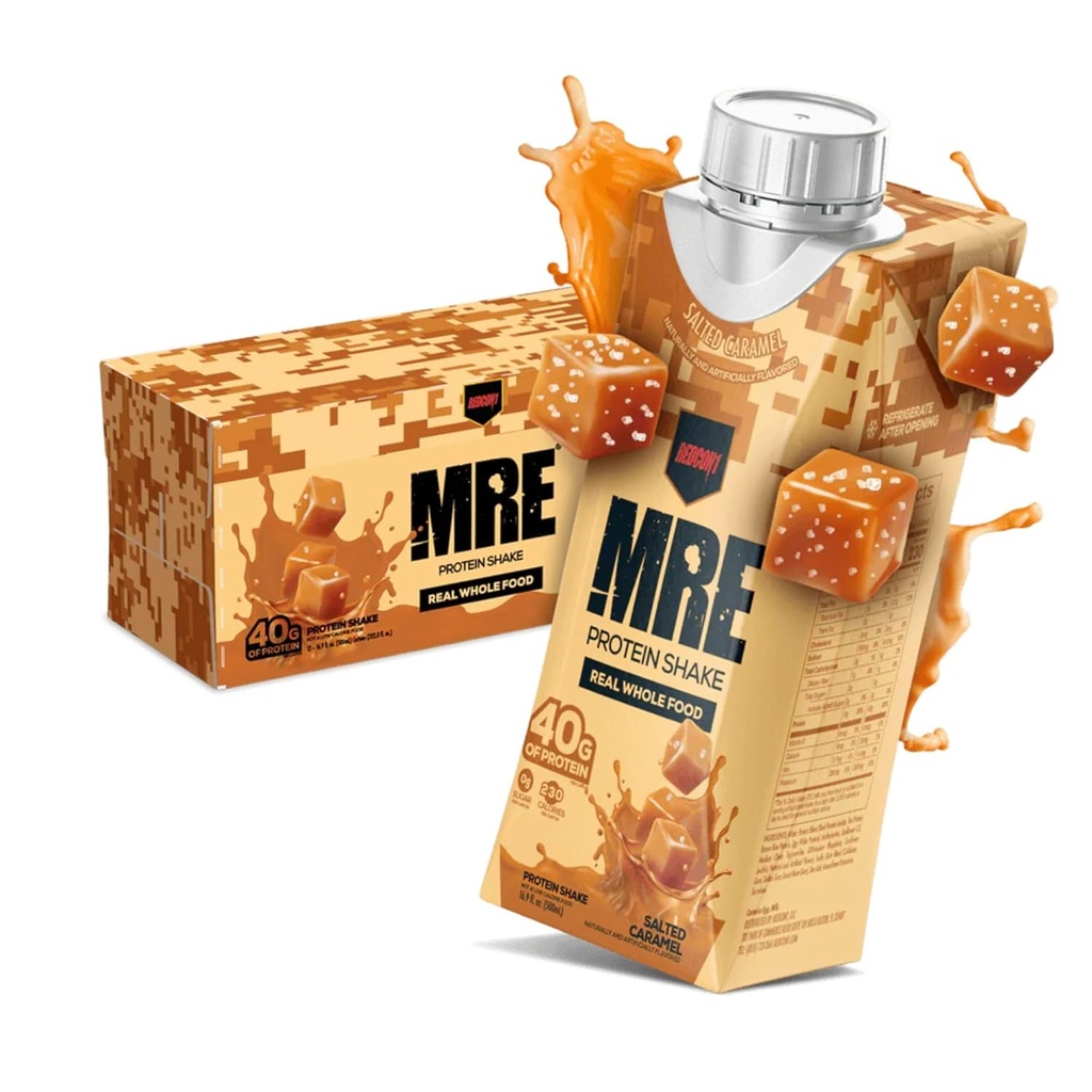 REDCON1 MRE Prêt à boire Secoues de protéines, Caramel salé - Boissons de protéines avec des sources alimentaires entières - Sans sucre RTD Shake Formulé pour alimenter les athlètes à tout moment (12 Pack)