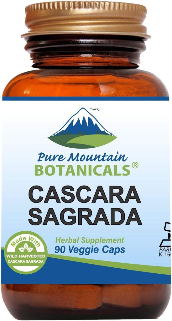 Pure Mountain Botanicals Cascara Sagrada Capsules - Vegan Kosher Caps Maintenant avec 400mg de Wild Harvest Cascara Sagrada Aged Bark Supplément