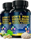 Capsules de complément biologique de la Mane des Lions - 240 Real Champignons Capsules de la Mane des Lions avec Ginkgo Biloba Herb, Bacopa Monnieri, L Theanine, L Tyrosine - Complexe des champignons pour le bien-être quotidien