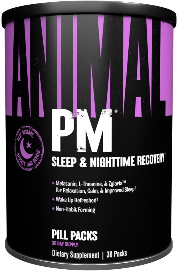 Animal PM - Aide au sommeil pour les adultes Non-Habit Former Relaxation Enhancer and Mood Support with Melatonine, L-Theanine, Zylaria, Zinc, Magnésium, Vitamine B6, GABA + AKG Anabolic Stack Supply, 30 Compte