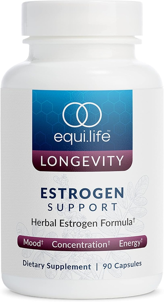 Equilife Estrogen Support, supplément pour femmes à base de plantes avec Cohosh noir, trèfle rouge et Gotu Kola pour le bien-être global, formule végétale pour le soutien quotidien, sans gluten, sans OGM, 90 capsules