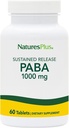 Natures Plus PABA, libération prolongée (acide para-aminobenzoïque) - 1000 mg, 60 comprimés végétariens - Supplément de soutien à la santé de la peau, favorise la production d'énergie - sans gluten - 60 portions