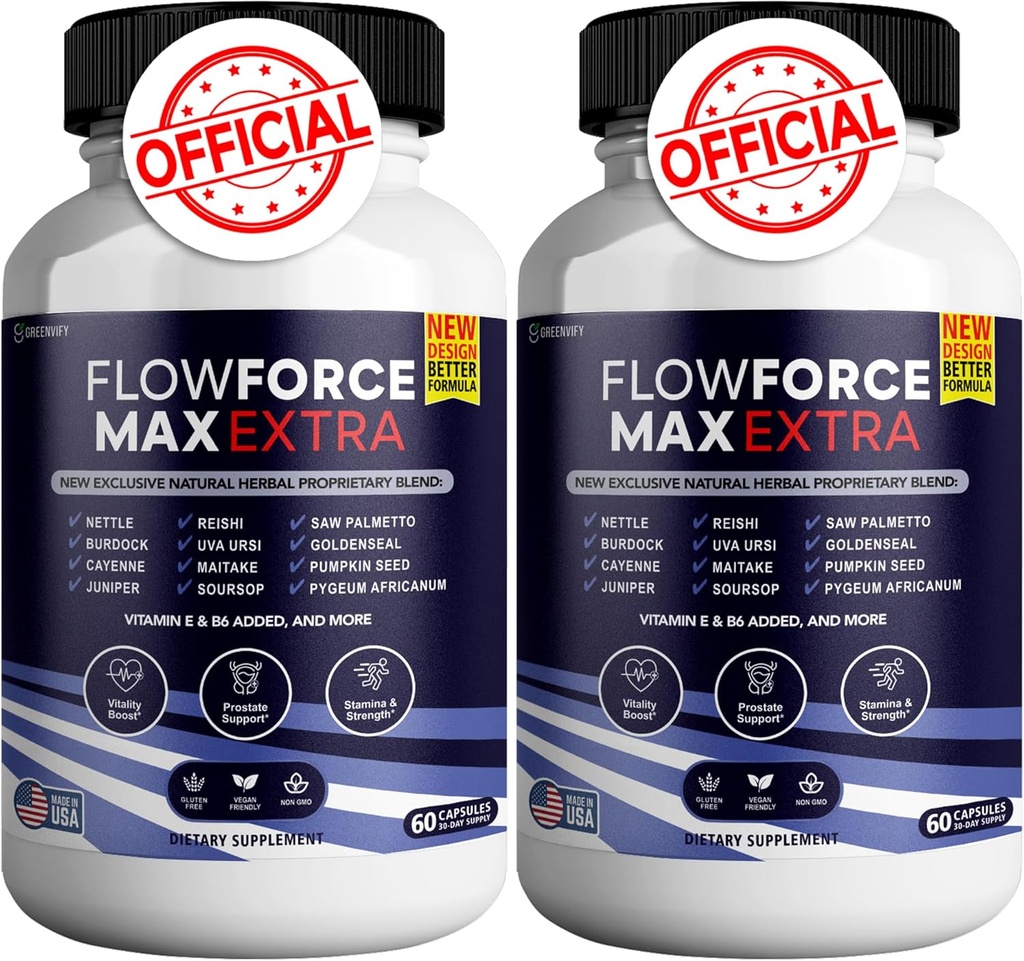 Flow Force Max Extra Prostate Suppléments pour les hommes Capsules, suppléments de santé - Force maximale, tout naturel pour soutenir la fonction normale et saine (120 Capsules) (2 Pack)
