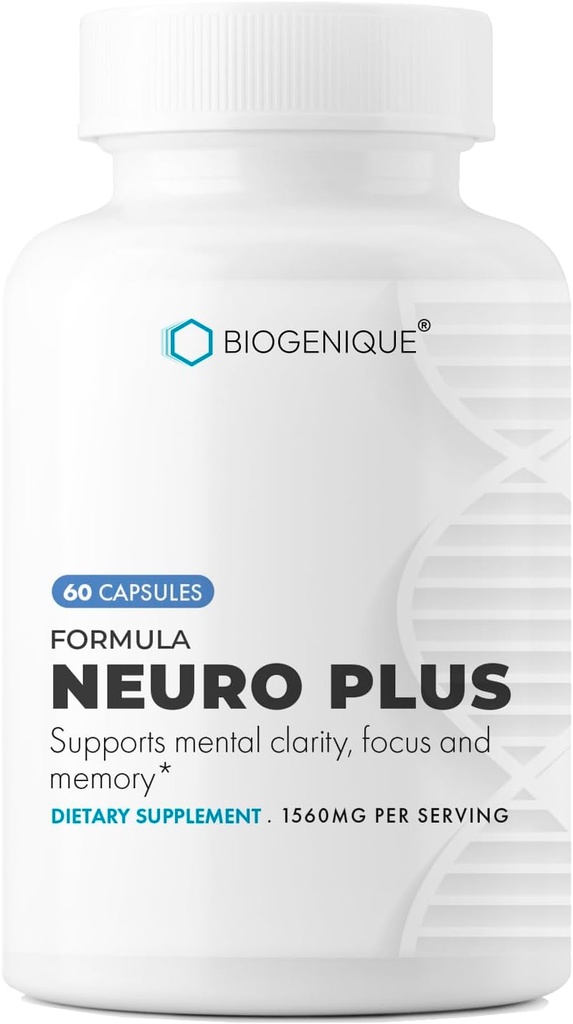 Neuro Plus Formule, Boosting Cerveau & Supplément Vitamine Focus - Améliore Mémoire, Focus et Clarté Mentale 60 Capsules - Fabriqué aux États-Unis - Non-OGM, Sans gluten