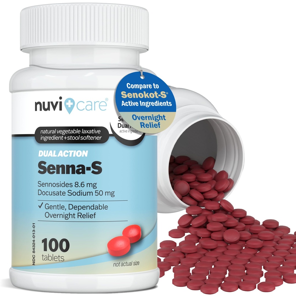 NUVICARE Senna Plus Laxative Stool Softener - Docusate Sodium (50mg) Stool Softener with Stimulant Laxative Sennosides (8.6mg) - Compare to Senokot-S for Occasional Constipation Relief* (100 Tablets)