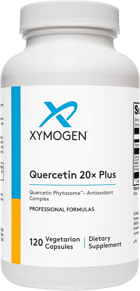 XYMOGEN Quercetin 20× Plus - Suppléments Quercetin - Complexe avec vitamine C, N-acétyl-L-Cysteine & Nettles - Formulé pour le support respiratoire - Vegan et sans gluten (120 capsules)