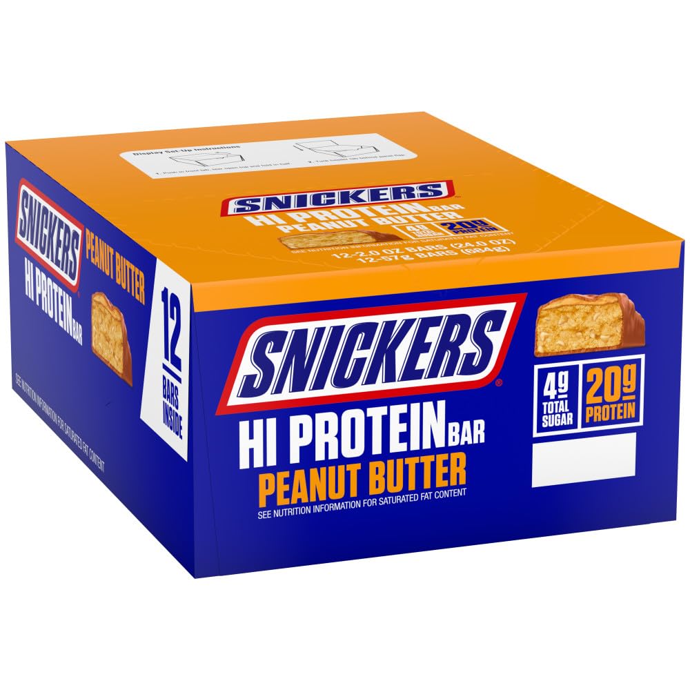 SNICKERS Hi Protein Bar - Peanut Butter & Caramel, 2.0 oz, Pack of 12, High Protein, Healthy for Adults