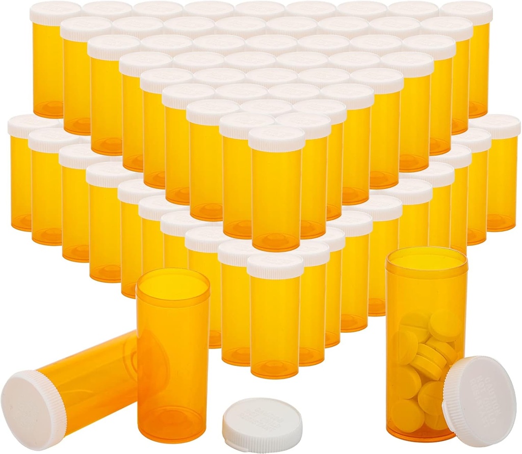 SOUJOY 100 Pack Bouteilles de pilules vides, 8 flacons de médicaments sur ordonnance Drams avec bouchons, contenant de médicaments à usage multiple pour pilules, artisanat, bonbons, suppléments et plus