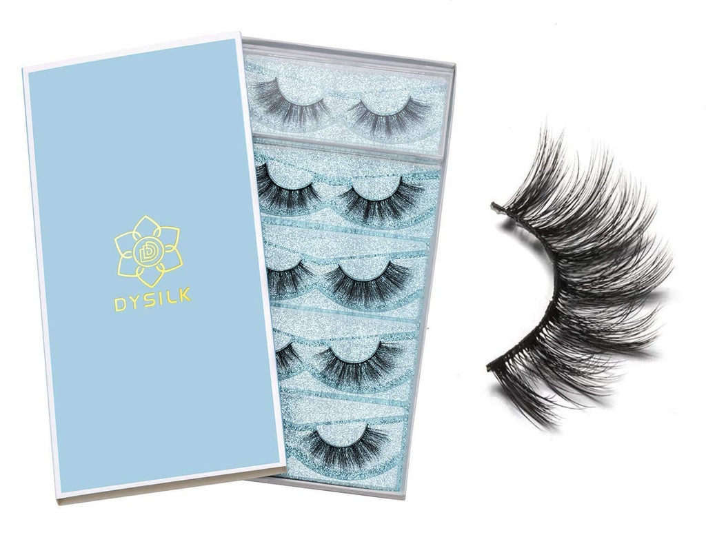 DYSILK Cils faux cils - Cils de l'œil Cils de vison 5 paires Cils 6D Cils Pack Fucky Cils faux cils naturel look Wispy Cils bande Faux faux cils Extensions Kit 001-15mm