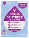 DeStress Sacs à thé à base de plantes par VitaCup, Relax & Chill w/Chamomile, L-Theanine, Vitamines valérianes, Sans caféine Sac à thé bien-être, 14 ct