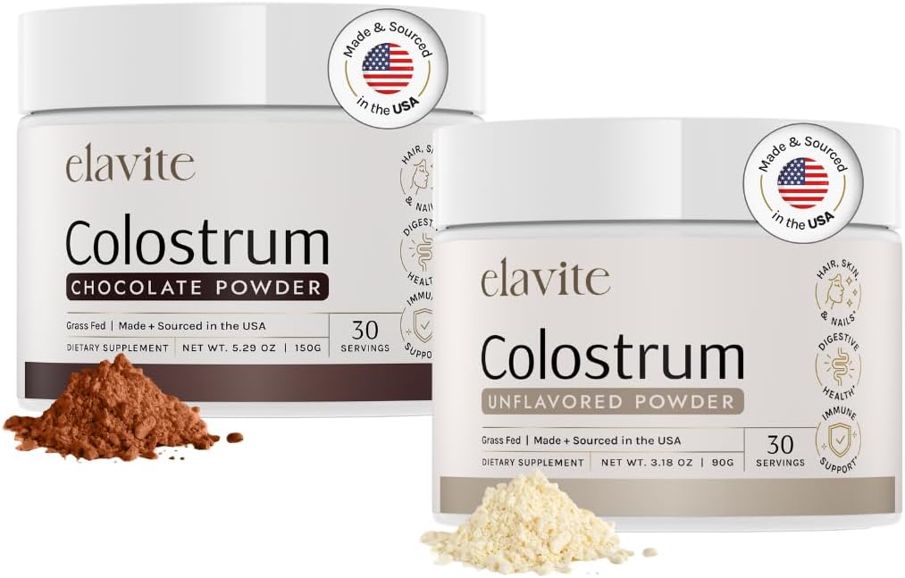 Poudre de colostrum de la viande bovine (60 portions) Colostrum de fécule pour les femmes et les hommes - Supplément pour cheveux, peau et ongles sains - Chocolat et non aromatisé - Fabriqué aux États-Unis