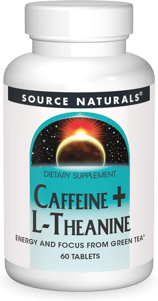 Source Naturals Caféine + L-Theanine, Energy and Focus Support from Green Tea* - 60 comprimés
