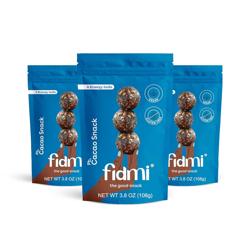 Fidmi Snack Protein Energy Balls Cacao.VEGAN – Sans gluten – Base végétale – Superfood (Cacao) - Tous les ingrédients naturels - Snack Size Bites 3,8 oz (3 nombre)