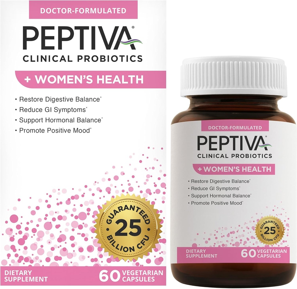 Peptiva Probiotics for Women's Health - Women's Probiotic and Digestive Support, 25 Billion CFU, Multi-Strain Probiotic, Lactobacillus Acidophilus, Bifidobacterium - 60 Vegetarian Capsules
