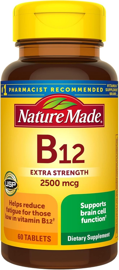 Nature faite extra force vitamine B12 2500 mcg, complément alimentaire pour le métabolisme énergétique, 60 comprimés, 60 jours d'approvisionnement