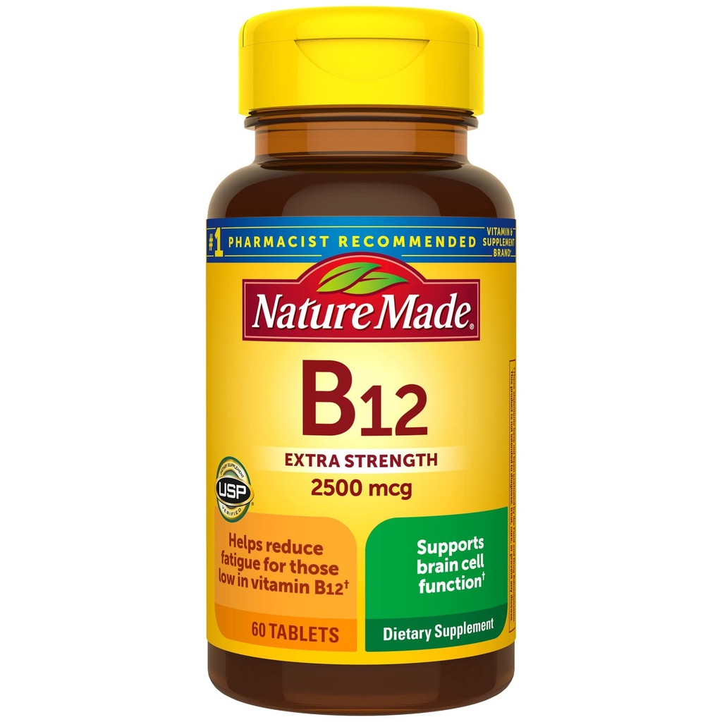 Nature faite extra force vitamine B12 2500 mcg, complément alimentaire pour le métabolisme énergétique, 60 comprimés, 60 jours d'approvisionnement