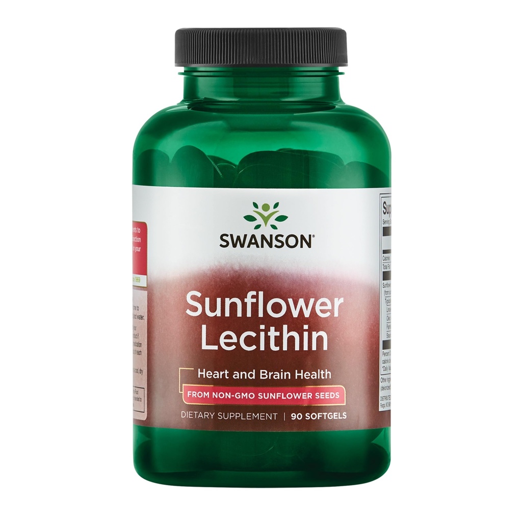 Swanson Sunflower Lecithine - Supplément à base de plantes Promouvoir une fonction cérébrale saine - Formule naturelle appuyant la santé cardiaque et l'équilibre lipidique sain - (90 softgels, 1200mg chacun)