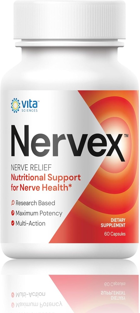 Vita Sciences Nervex Pills - Advanced Neuropathy Relief Supplement with 40x Stronger Natural R-ALA, Acetyl L-Carnitine, and Essential Vitamins - Support Nerve Health and Regeneration - 60 Capsules
