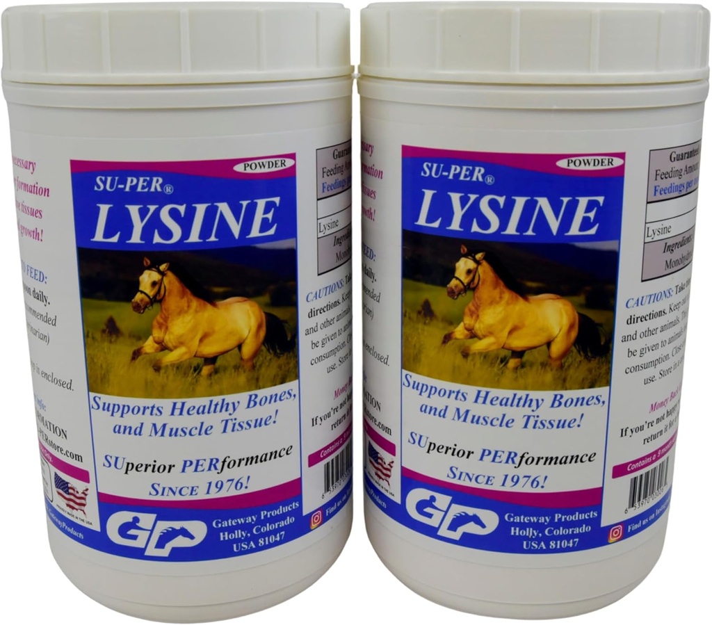 SUPER Lysine supplément pour chevaux - soutient les os sains et tissus musculaires - l'acide amino essentiel équine - 2,5 livres, (2 paquets)
