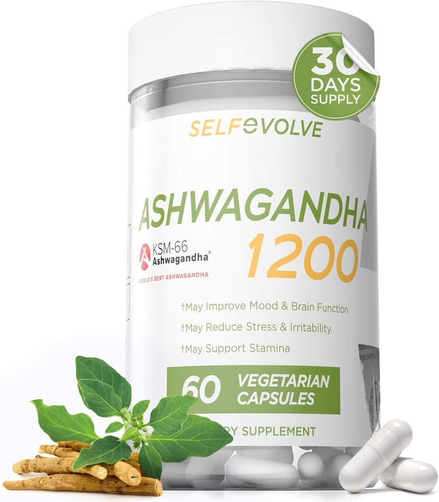 Soulagement du stress, Ashwagandha KSM-66, soutient le soulagement occasionnel du stress, supplément alimentaire, capsules, 1 mois d'approvisionnement
