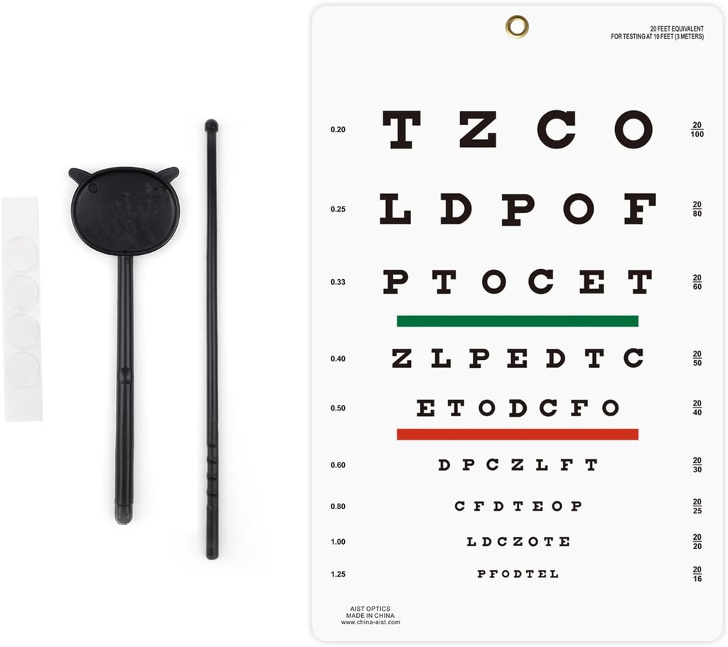 Eye Chart Snellen Eye Chart Wall ChartSnellen 10feet Charts for Eye Exams Eye with Fixing Sticker 9 X 14 inches with Eye occluder and Pointer 4 Fixation Patches