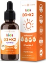 NutraChamps Enfants Vitamine D 3 K2 gouttes, Vitamine D3 & K2 MK-7, Vitamine D liquide pour enfants 1000 UI, Bons santé, Cœur et système immunitaire, Supplément sans sucre pour les enfants, 300 portions