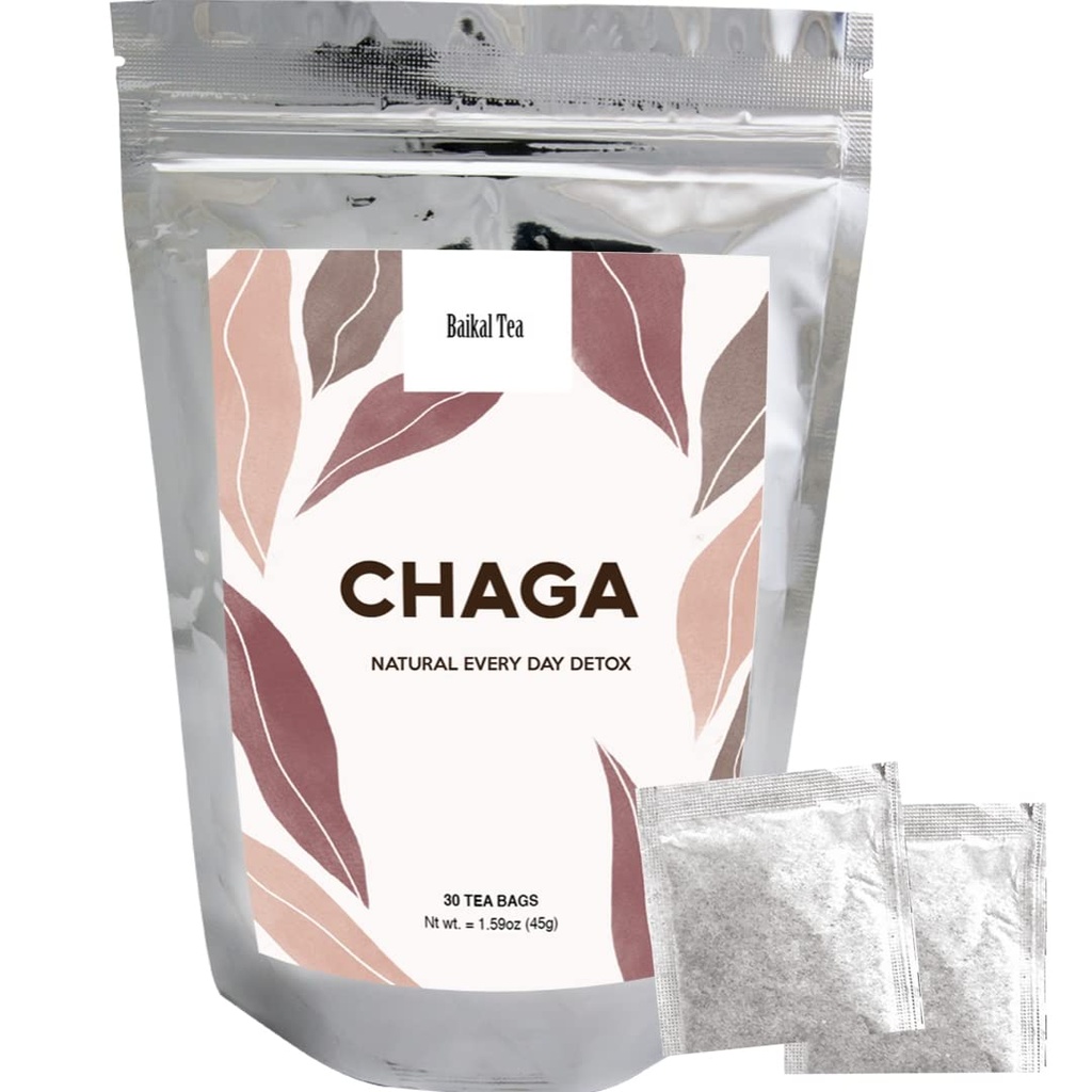 Thé Chaga - 100% sauvage de bouleau de Sibérie Chaga Champignon - bio - 30 sachets de thé écrus - Pur Pas d'additifs - Détox naturel et support digestif - Picked by Baikal Tea