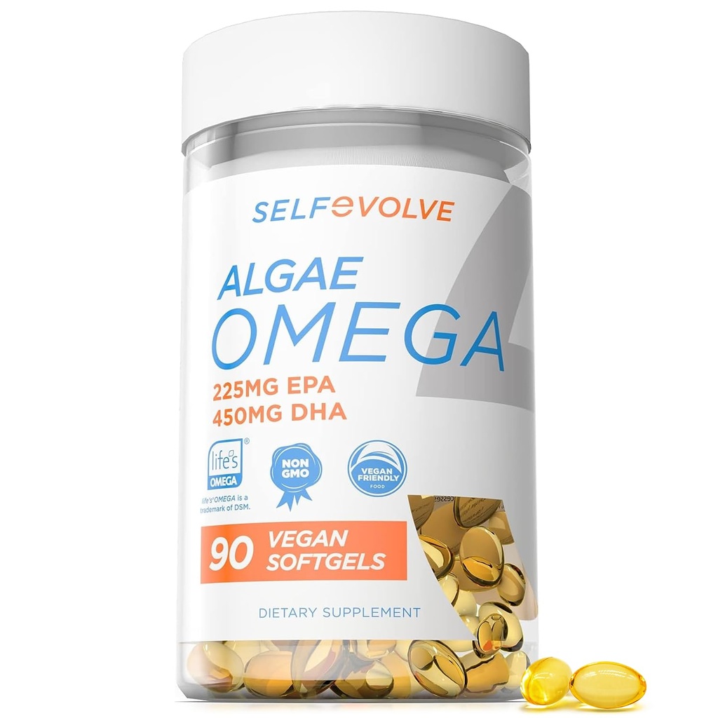 Algae Omega 3 1 500mg - Supplément végétalien avec Omega 3 breveté - High Dose EPA & DHA - mieux que l'huile de poisson - soutient coeur, cerveau, santé articulaire - 90 Vegan Softgels