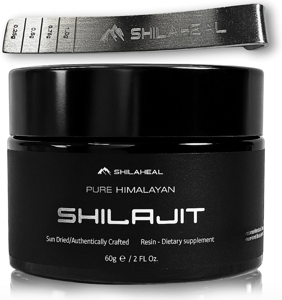 Shilajit authentique Himalayan Shilajit résine pour les hommes et les femmes, haute teneur en acide fulvic, énergie et stamina, support immunitaire, 85+ minéraux traces, laboratoire testé résine chilajit biologique, 100% naturel, 60 Grams