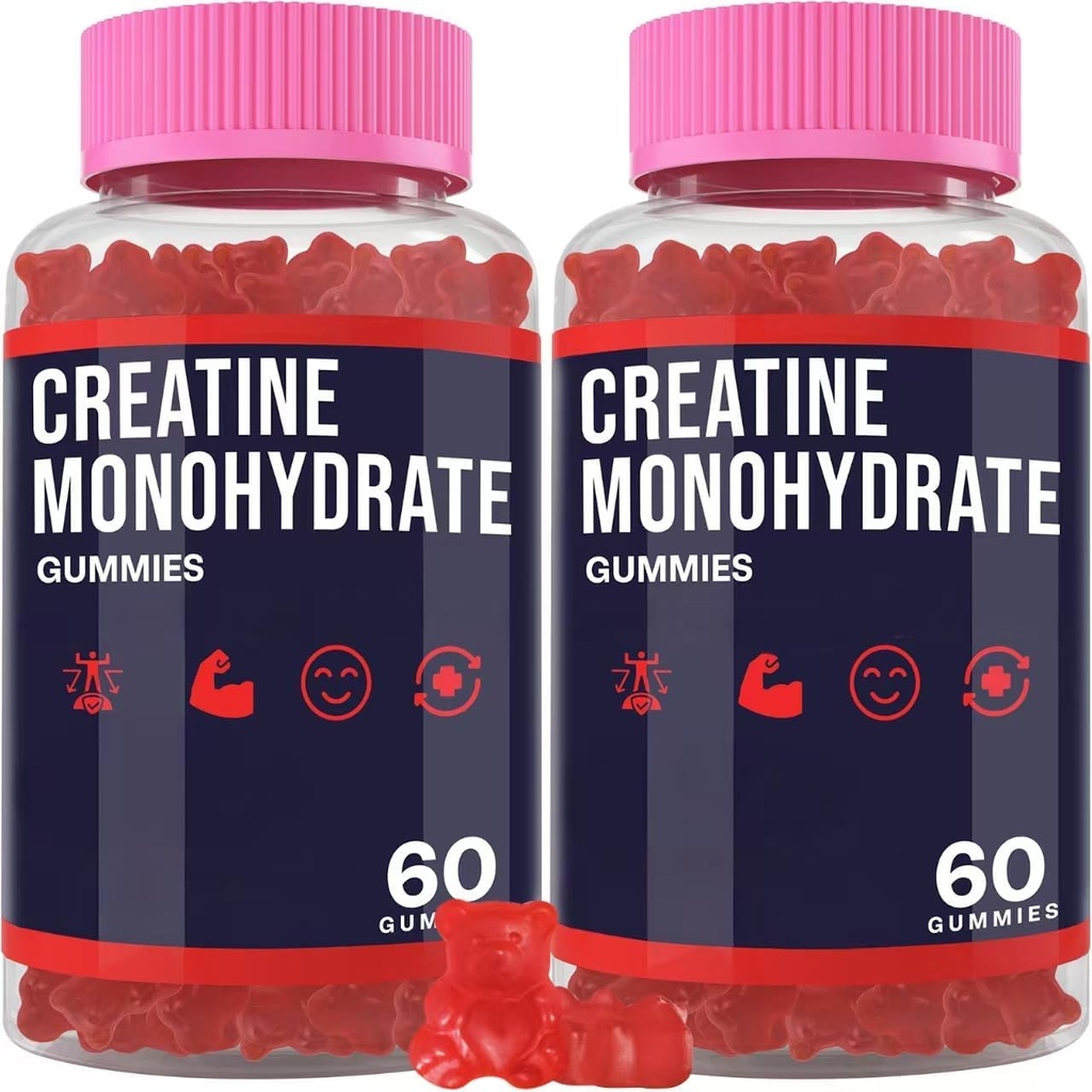 Gommies monohydratées créatine pour les femmes et les hommes, créatine avec Taurine et B6, pré-entraînement créatine à croquer, créatine pour les hommes et les femmes - 2 bouteilles
