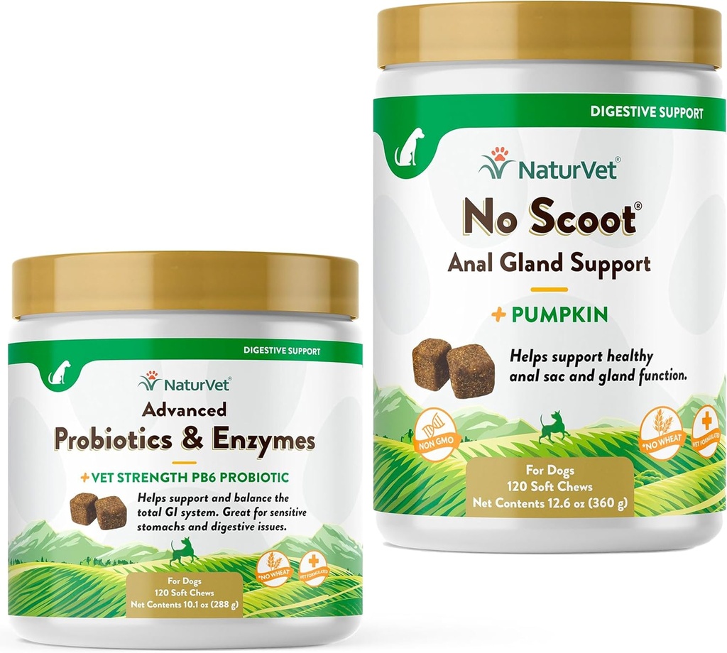 NaturVet Probiotiques avancés, enzymes saines et supplément probiotique PB6 pour vos chiens Estomac, 120 Chews doux et pas de scoot pour les chiens - 120 Chews doux - soutient la fonction saine Gland anal et Bowel