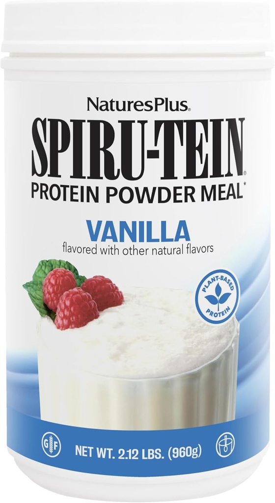 NaturesPlus SPIRU-TEIN, Vanille - 2,12 lb, boîte de 3 - Poudre de protéines de spiruline - Vitamines et minéraux pour l'énergie - Végétarien, sans gluten - 96 portions totales
