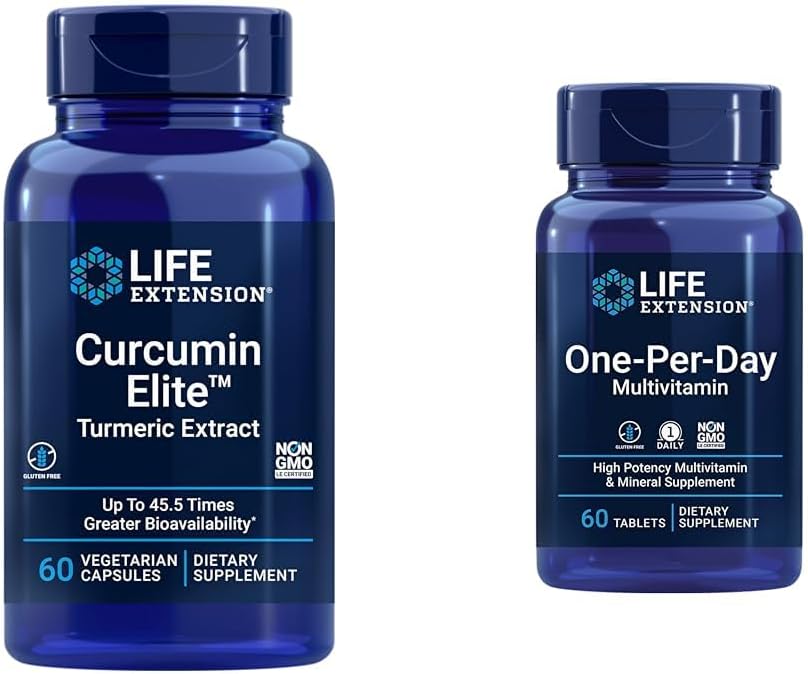 Prolongation de vie Curcumine Elite Extrait de curcuma, favorise une réponse inflammatoire saine et multivitamine un par jour – emballé avec plus de 25 vitamines