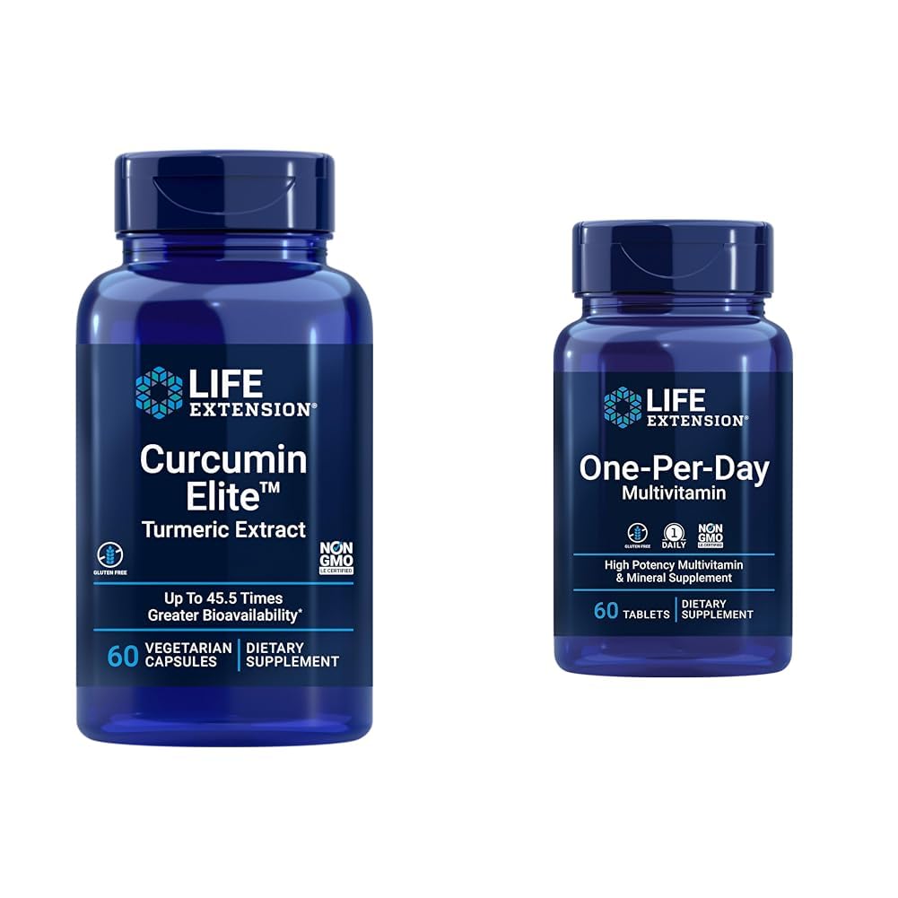 Prolongation de vie Curcumine Elite Extrait de curcuma, favorise une réponse inflammatoire saine et multivitamine un par jour – emballé avec plus de 25 vitamines