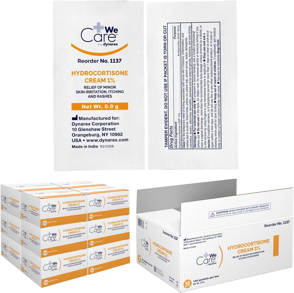 Crème Dynarex Hydrocortisone - Oint topique anti-Itch Hydrocortisone pour un soulagement temporaire des démangeaisons cutanées mineures, rash, irritation - Portable, facile à appliquer, à usage externe seulement - .9g Packet