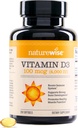 NatureWise Vitamine D3 4000iu (100 mcg) 200 jours d'approvisionnement pour le soutien immunitaire, la fonction musculaire saine et la santé des os - Non-OGM, sans gluten dans l'huile d'olive extra vierge biologique, (Mini Softgel), 200 Nombre
