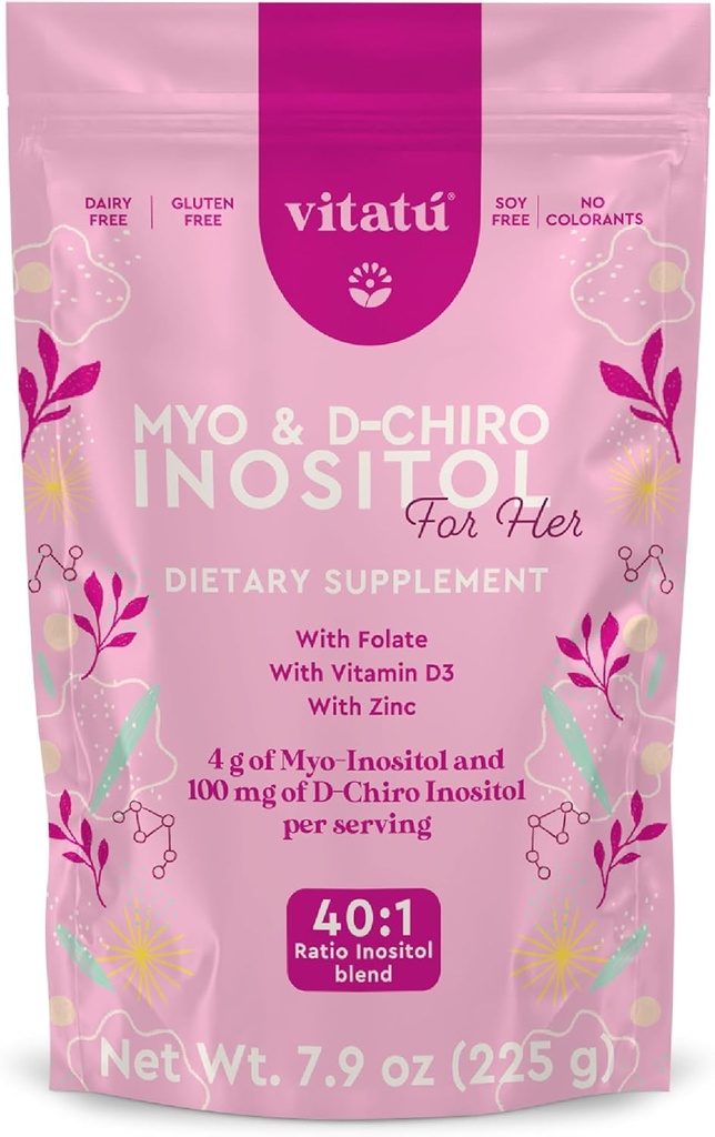 Myo Inositol (4g) & D-Chiro Inositol (1g) Mélange idéal 40:1.