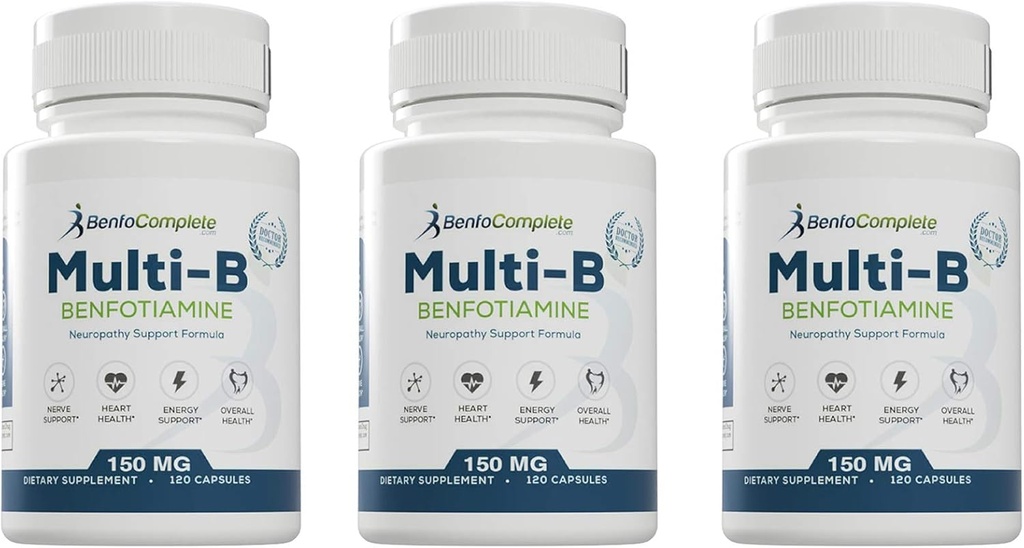 Benfotiamine Multi-B Neuropathy Support Formula 150mg 120 Gelatin Capsules per Bottle - Pack of 3 Bottles
