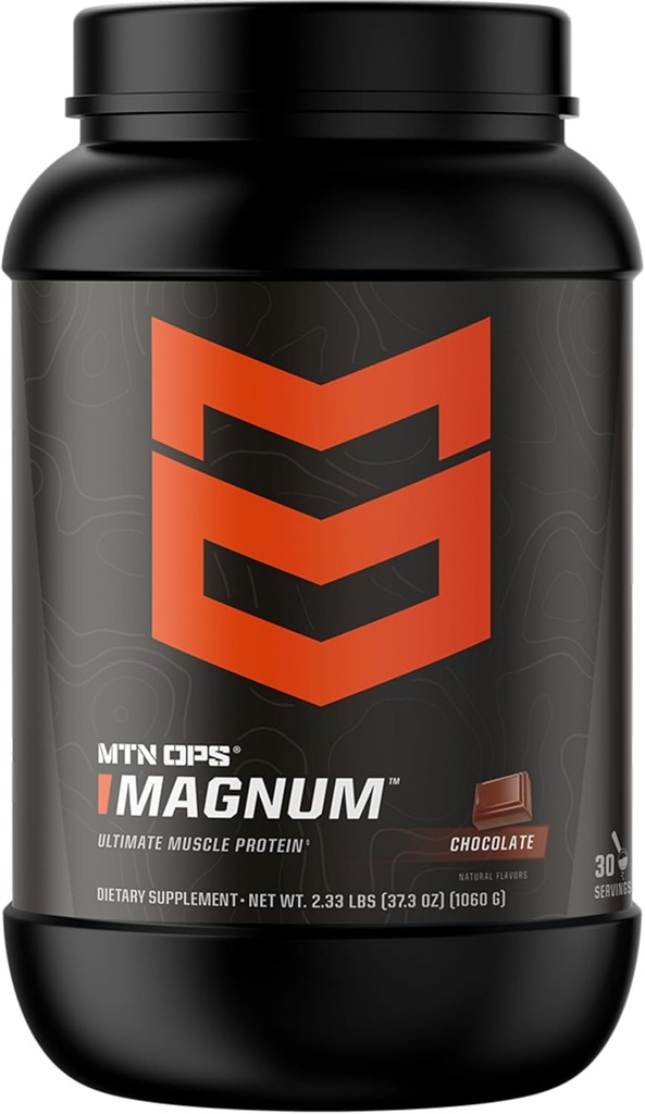 MTN OPS Magnum poudre de protéines de chocolat, 23g de protéines de lactosérum et protéines de lait avec BCAA, Zéro sucre et sans gluten Tuyau de 30 portions