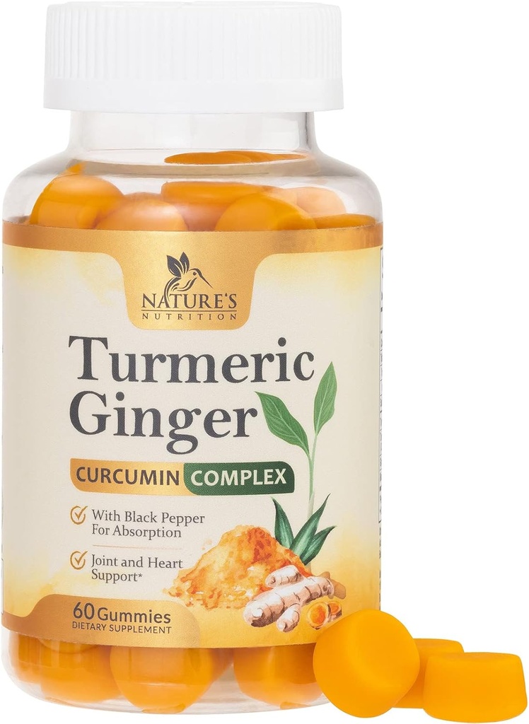 Gummies de supplément curcumin curcumin curcumin - 95% Curcuminoides avec curcuma et gingembre, poivre noir pour la meilleure absorption, soutien de joint végétalien de la nature, non-OGM, sans gluten, goût de pêche savoureux - 60 Gummies