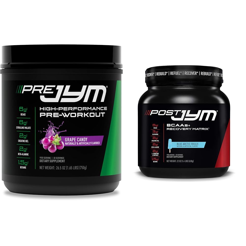 Pre JYM Grape Candy Pre Workout, Post JYM Active Matrix Post-Workout avec BCAAs, Creatine HCI, Beta-Alanine