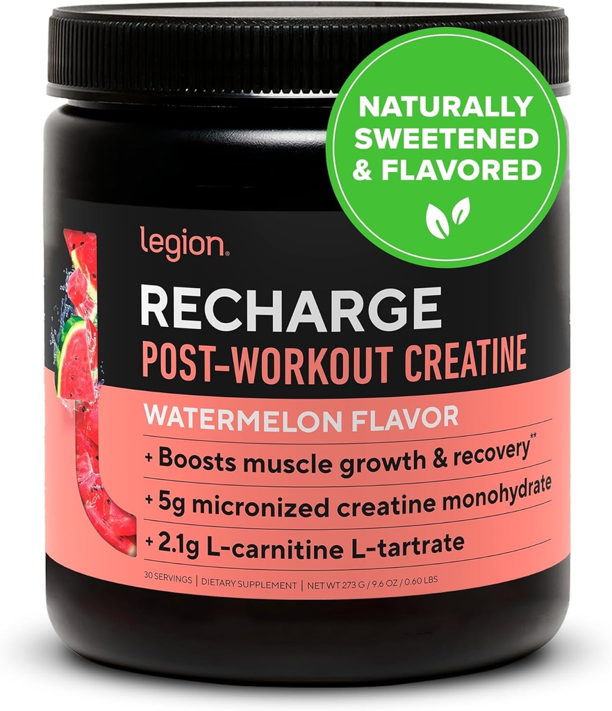 LÉGION Supplément de recharge après l'entraînement - Tous les muscles naturels Builder & Recovery Drink avec micronize créatine monohydraté. Adouci naturellement et aromatisé, sûr et sain (Melon d'eau, 30 servir)