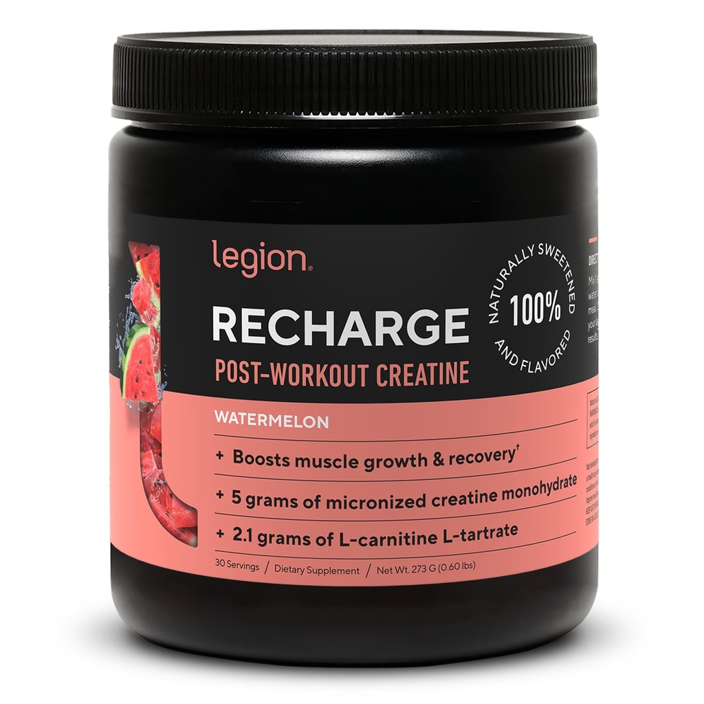 LEGION Recharge Post Workout Supplement - All Natural Muscle Builder & Recovery Drink with Micronized Creatine Monohydrate. Naturally Sweetened & Flavored, Safe & Healthy (Watermelon, 30 Serve)
