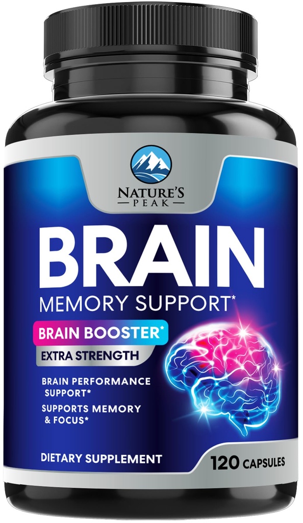 Pilules de supplément mémoire du cerveau - Nootropiques de force 3X pour la concentration, la clarté et le soutien focal - Vitamines cognitives de la santé du cerveau avec Bacopa, Phosphatidylsérine et DMAE, booster du cerveau, 120 capsules