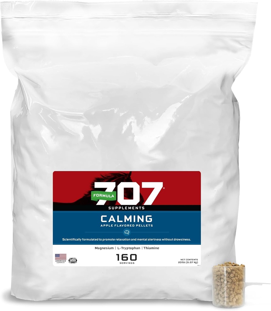 Formula 707 Calming Equine Supplement 20LB Bag – 160 Servings – Anxiety Relief and Enhanced Focus for Horses – L-Tryptophan, Thiamine & Magnesium